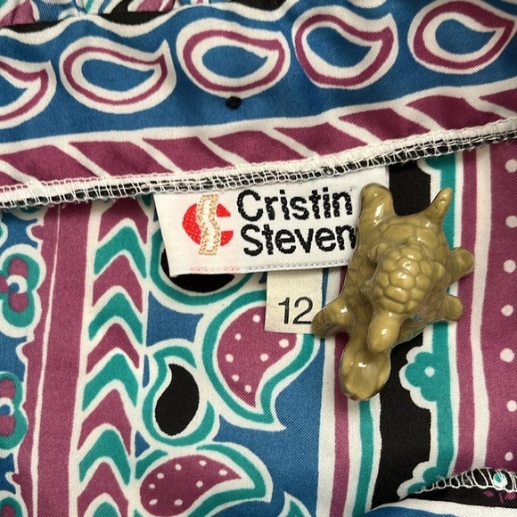 Cristin Stevens Vintage High Neck Lightweight Paisley Stripe Ruffle Blouse Top - Picture 7 of 14